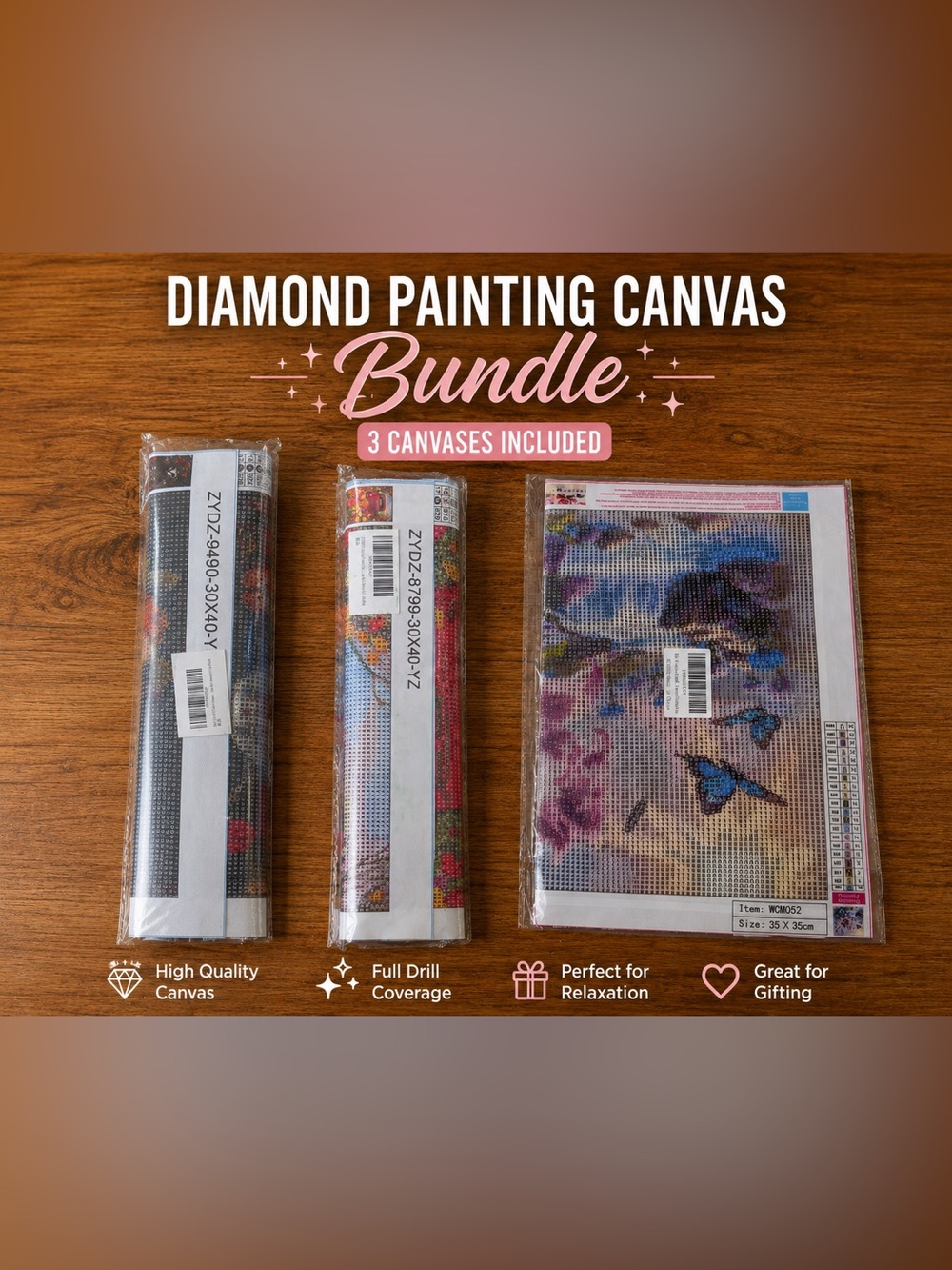 Amazon Diamond Painting Canvas Bundle - Pink and Blue Accents